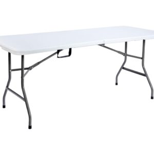 Mesa Plegable Blanca 1.80M Portátil y con Asas de Transporte