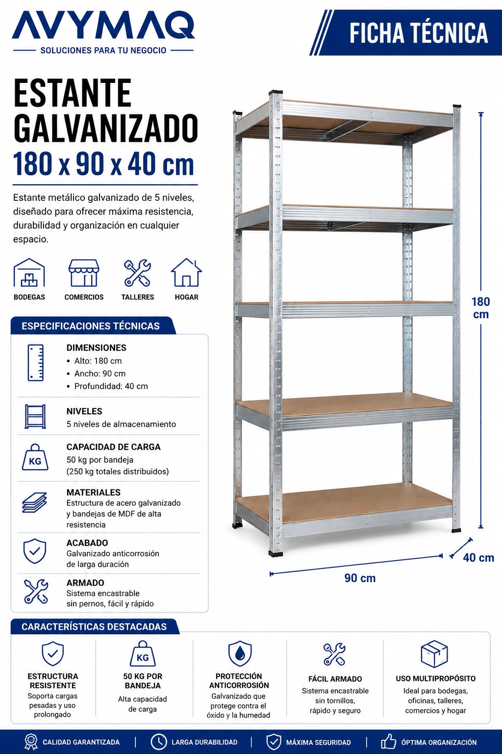 Estante galvanizado 1.80x90x40 - Imagen 2