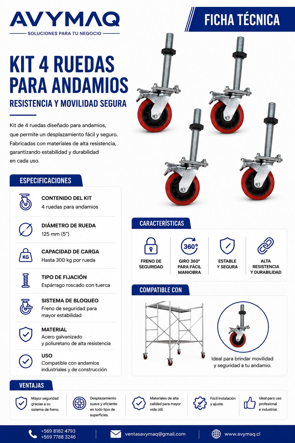 Kit 4 Ruedas para Andamios – Resistencia y Movilidad Segura - Imagen 2
