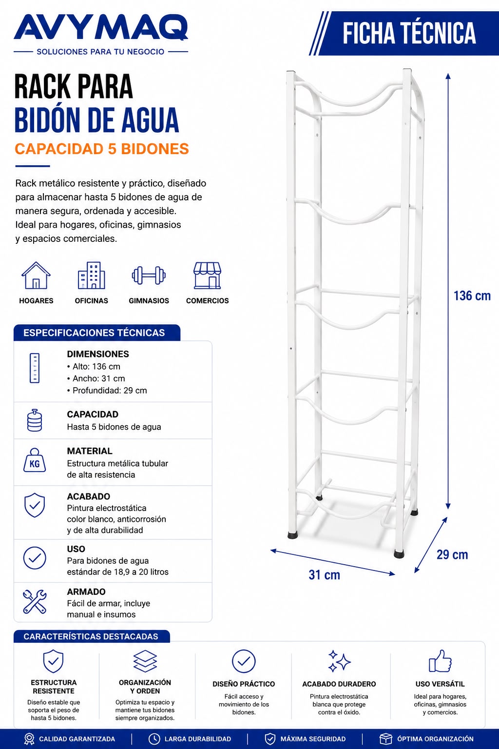 Rack para bidón de Agua – Capacidad 5 Bidones - Imagen 2